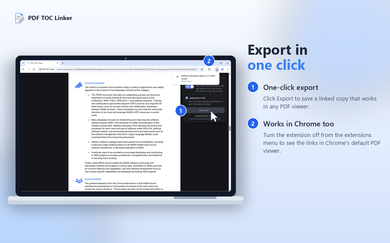 Exporting a permanently linked copy of the PDF